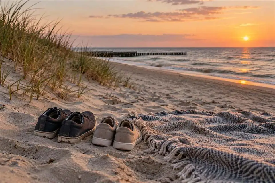 Ilustracyjny spokojny kadr plaży dla dwojga