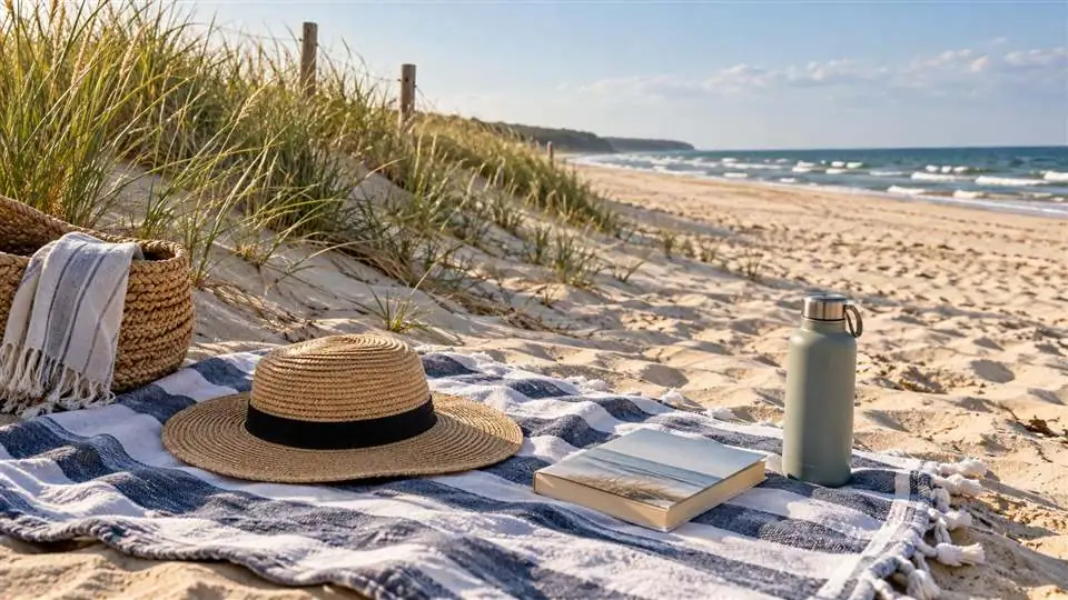 Ilustracyjny plażowy zestaw na wakacyjny dzień