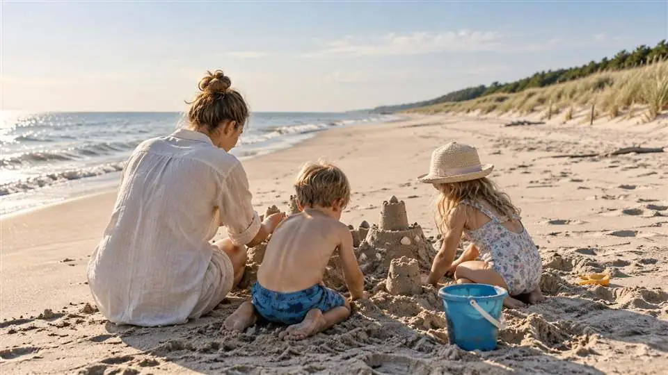 Rodzinny dzień na plaży w Chłopach